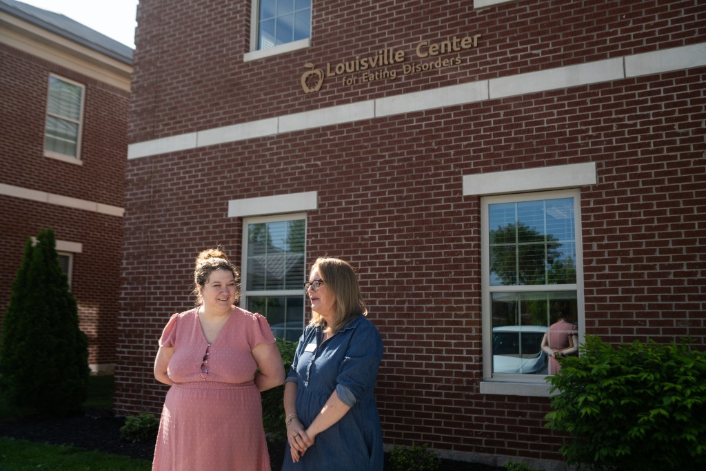 Cheri Levinson, clinic founder (left), and Stacey Annis, director of operations, in front of the Louisville Center for Eating Disorders clinic in Louisville, Kentucky