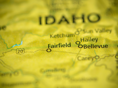 A close-up of a map of Idaho.