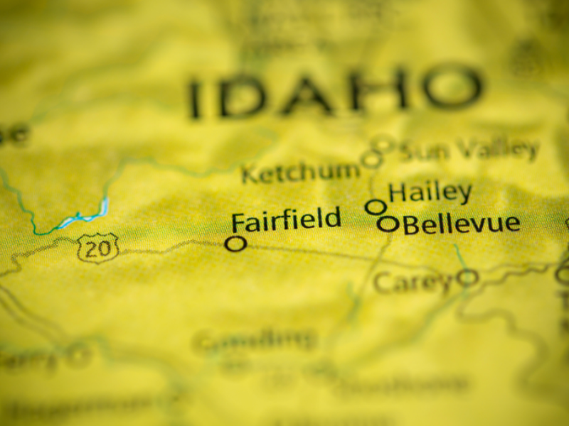 A close-up of a map of Idaho.