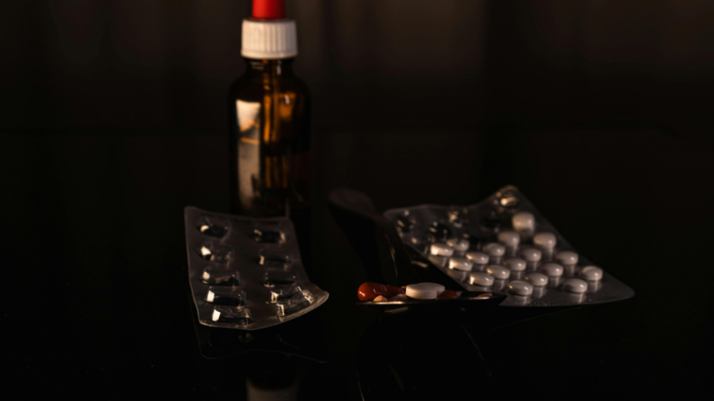 A photo of pills and other unidentified drugs