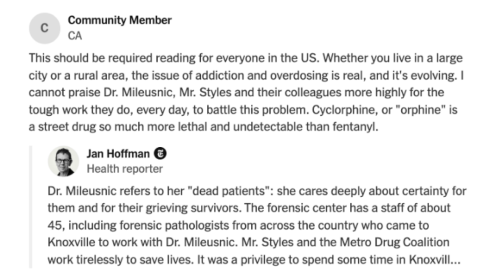 A screenshot of a comment on a New York Times article